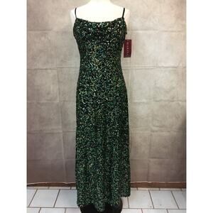 Marina Bresler Women’s Green Sequins Sleeveless Strapped Long Dress Size 8